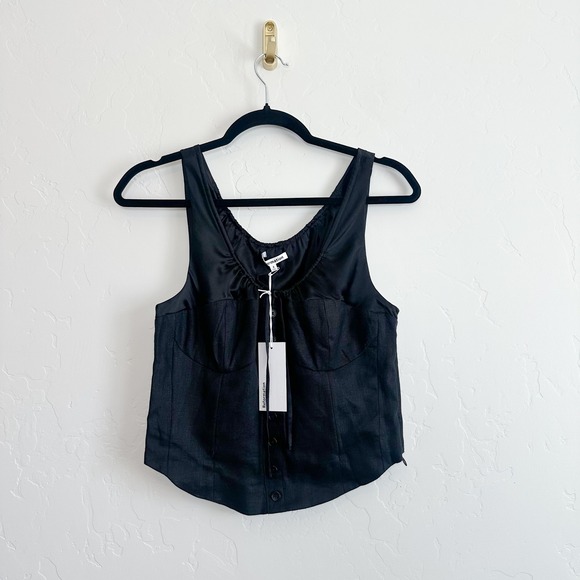 Reformation‎ | Evy 100% Linen Corset Top & Pleated Mini Skirt Set in Black - Picture 6 of 12